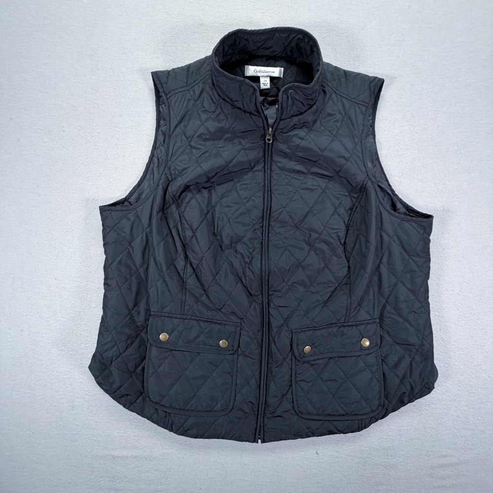 Croft & Barrow Quilted Vest Womens 2X Black Diamond Pattern Zip Front